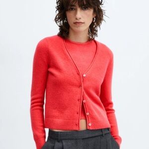 Mango 2-pieces set Women's Red Button-Up Sweater cardigan and top